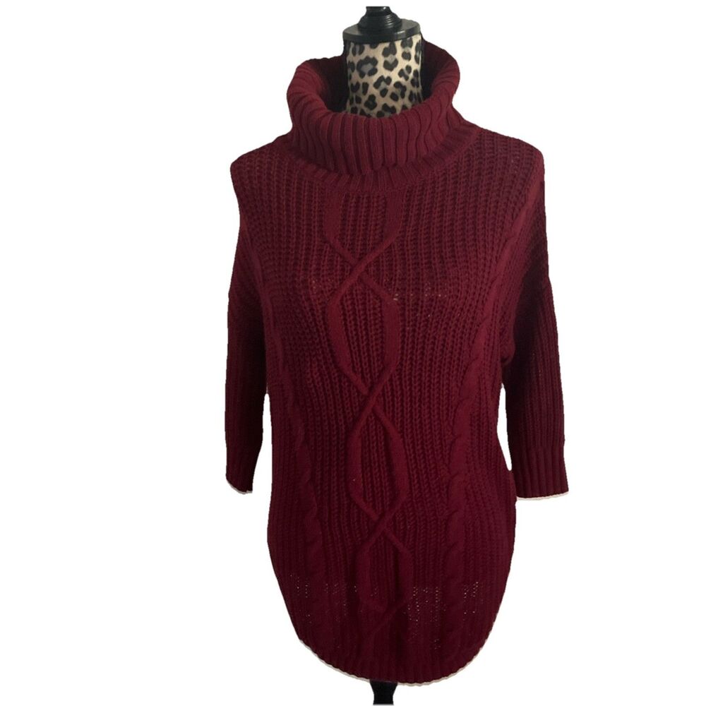 Express Top Blouse S Maroon Turtleneck Cotton Acrylic Raise Design Winter